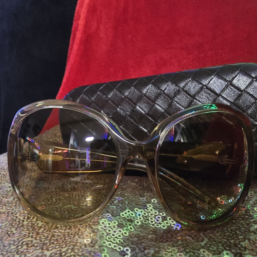 Bottega Veneta Oversized Sunglasses Clear w/ Brown Tint & Gold Butterfly Sides
